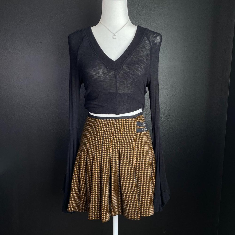 Free People Pleated Herringbone Wrap Skirt w Buckle